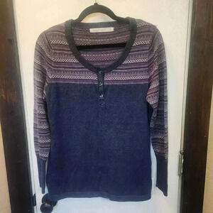 Woolrich Women's Henley Sweater Blue w/ Patterned Yoke Size Medium Casual